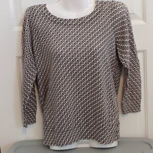 LOFT Grey print button back lightweight sweater Medium 100% Cotton work casual